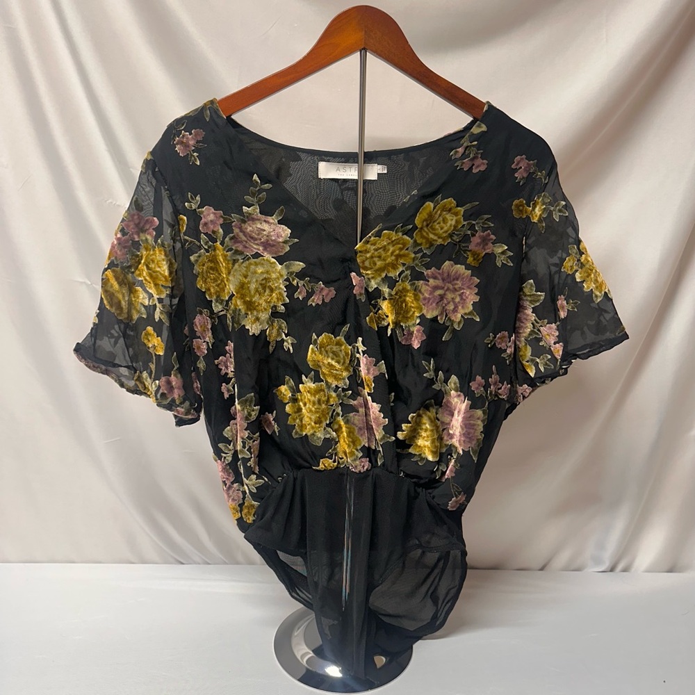 Astr Black Blouse with Floral Embroidery